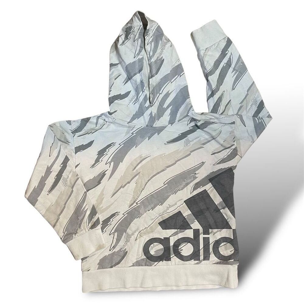 Adidas Boys Tiger Camo Pullover Hoodie Size 8 Gray Long Sleeve Hooded